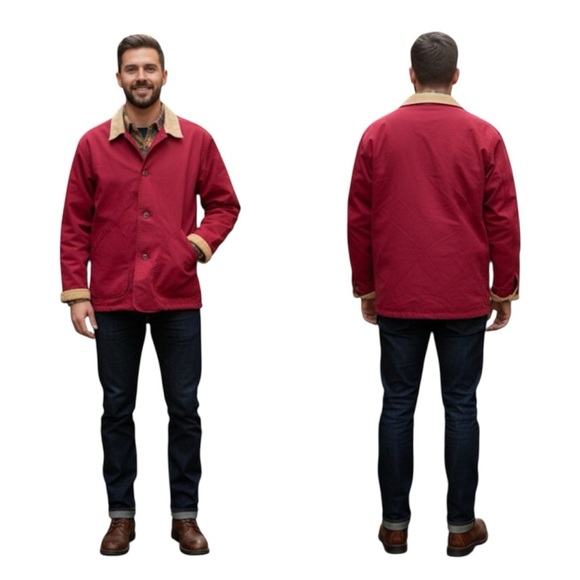 J.CREW 90's field jacket Size: L Red Men Red Jacket with Beige Collar